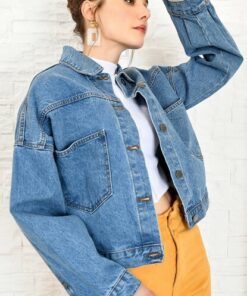 Trend Alaçatı Stili Kadın Mavi Crop Denım Ceket ALC-X3631