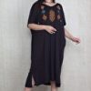 Şans Kadın Siyah Nakış Detaylı Rahat Kesim Elbise 65N22609