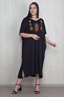 Şans Kadın Siyah Nakış Detaylı Rahat Kesim Elbise 65N22609